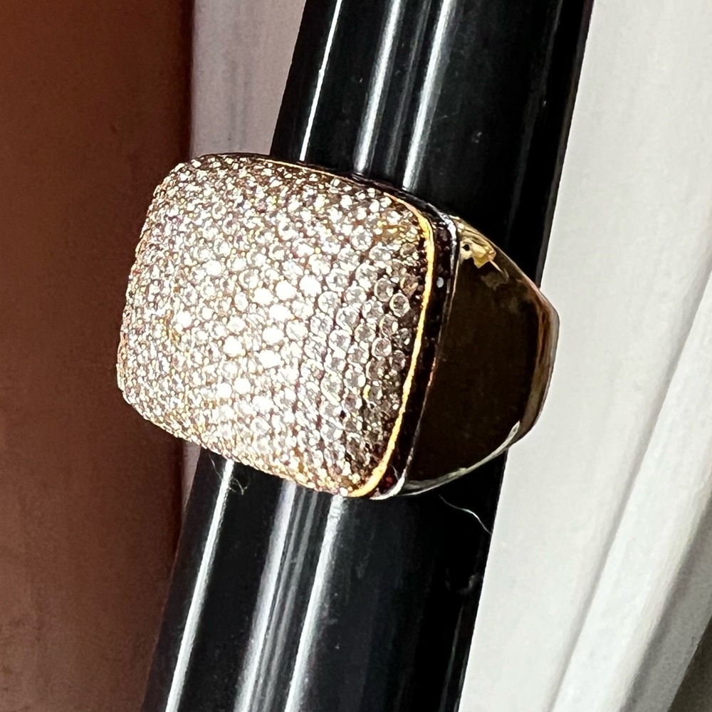 Suzy LeVian 925 sterling silver red and white Cz gold tone ring size 7